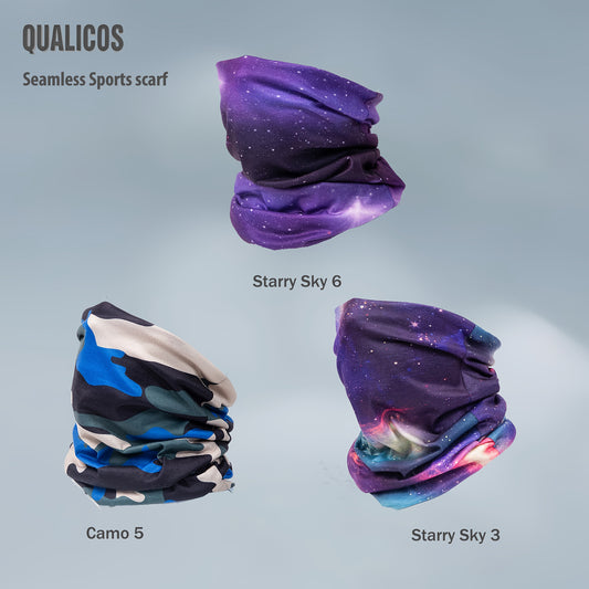 QUALICOS Seamless Sports Scarf - Versatile Neck Gaiter, Headband & Wristband with Vibrant for galaxy & Starry Night Patterns, Unisex All-Season Outdoor Gear for Hiking, Cycling & Fitness, Hiking Accessory, Stylish Headgear, D